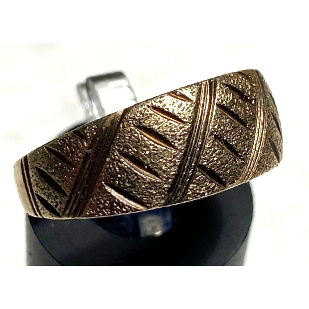 Vintage 10K Yellow Gold Wedding Band Ring Size 8 Stamped Patterned Etched 3g.